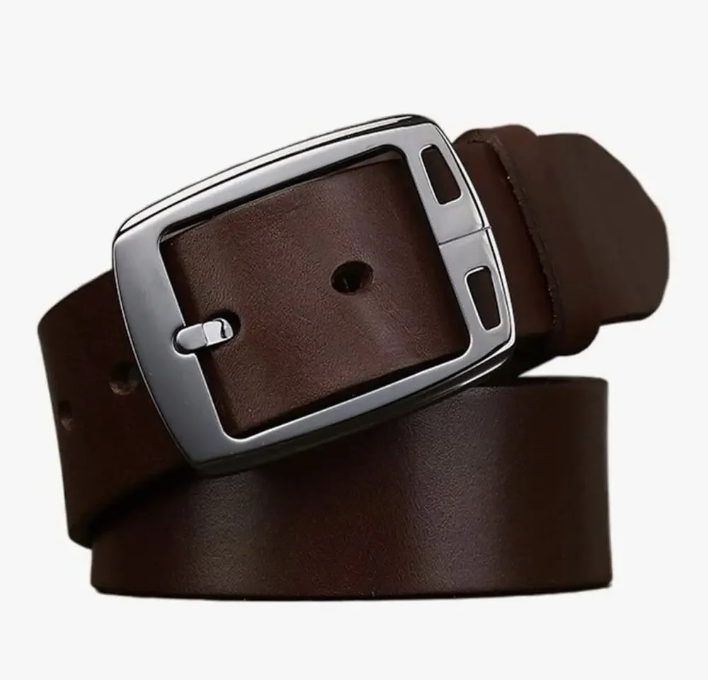 Fashion Pin Buckle Genuine Leather Mens Belt Coffee Brown 48in/120cm